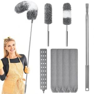 Wusboo Plumeau Poussière 8 Pièces Lavable, 2 Tête de Loup Télescopique Duster Telescópico avec Manche 253 cm, Nettoyeur Rétractable pour Fentes avec 4 Chiffons Remplaçables pour Plafonds et Fissures (STORE PROCOPIO LUCIA S.R.L., neuf)