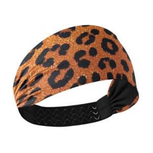 Amooorous Bandeau de sport extensible pour femme avec imprim&eacute; l&eacute;opard &agrave; paillettes - Orange - Pour sports athl&eacute;tiques, tennis, lavage du visage - Cinta para el cabello (LLiangCai, neuf)
