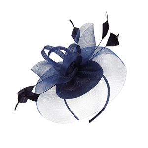 Bandeau de casque de vélo pour femme 2023 - Chapeau bibi à plumes - Maille - Bandeau de fête pour femme - Bandeau de transpiration large (bleu marine, taille unique) (⭐⭐⭐⭐⭐Liqingxiu, neuf)