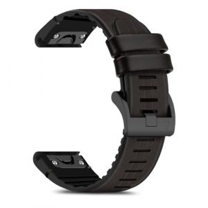 RoYiio Bracelet en Cuir Véritable pour Garmin Tactix 8 51mm/Tactix 7Pro/Quatix 8 51mm/Quatix 7X/6X/Fenix 8 51 mm/Fenix 7X Pro/Fēnix 6X Pro Bracelet en Silicone pour Enduro 3/2 (Noir, QuickFit 26mm) (RuYiic_Lemoi, neuf)