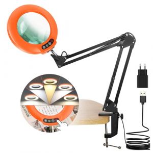 Veemagni 10X Loupe avec éclairage et Pince, 5 Modes de Couleur Gradation Continue, LED Lampe De Bureau Loupe avec Lumière et Support, Loupe Mains Libres avec éclairage pour la Lecture- Orange (Veemagni, neuf)