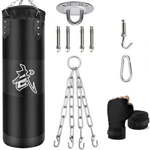 ZERUIDM Sacs de Frappe Kit, Sac de Boxe Non-Rempli pour Enfan Adultes avec Bandage de Boxe, chaînes et Crochet, Formation pour Kickboxing MMA Muay Thai Karate Taekwondo (Zerui, neuf)