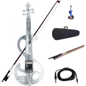 HDCCDM Violon Électrique 4/4 Transparent Acrylique avec Étui pour Archet LED, pour Musiciens Débutants et Professionnels (RuiNingGe, neuf)