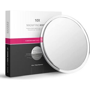 Mavoro Grossissant Miroir 10X avec 3 Ventouses -Adhésif Triple Ventouse sur Miroir avec Grossissement 10X. Miroir de Maquillage de Voyage Portable, Miroir Cosmétique (10X) (Mavoro EU, neuf)