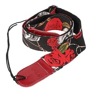 BESTonZON 3 Pièces sangle de guitare bandoulière guitares basse guitar strap sangle de guitare brodée ceinture en cuir sangle de basse fourniture de guitare Rose Accessoires instrument rouge (Mark teno, neuf)