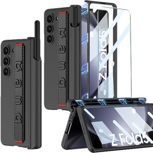 SOUTEM Coque pour Samsung Galaxy Z Fold 5 avec Dragonne et Protection D'&eacute;cran et Fente pour Stylet S, Housse de Protection &agrave; Charni&egrave;re Magn&eacute;tique Antichoc Anti-Rayures pour Z Fold 5(sans Pen),Noir (duomingkj, neuf)