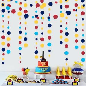 46 Ft Rouge Bleu Jaune à Pois Papier Guirlandes Décorations de fête Carnaval Cercle Points Streamer à Suspendre pour Cirque Clown Festivals de fête Anniversaire Bapteme Mariage Fournitures De Fête (MZY Co., Ltd, neuf)