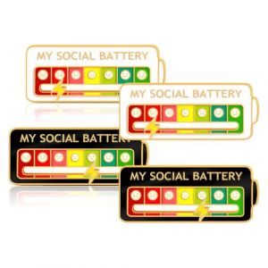DHWEKU Lot De 4 Broches Amusantes pour L'Humeur Sociale Pendant 7 Jours, Aiguilles D'Humeur Interactives, Batterie Sociale, Insigne D'Anxi&eacute;T&eacute; Humeur Exprimant L'&eacute;Pingle&eacute;Mail (Blanc+Noir) (DHXMYGS, neuf)
