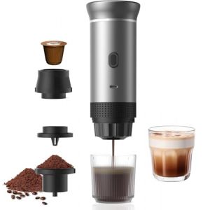 Jenmayt Machine à Café Espresso Portable 15 Bars – Cafetière Électrique Sans Fil avec USB Rechargeable, Compatibilité avec Capsules Nes/Café Moulu pour Voyage, Camping, Bureau (sans sac) (Shuyi Tech, neuf)