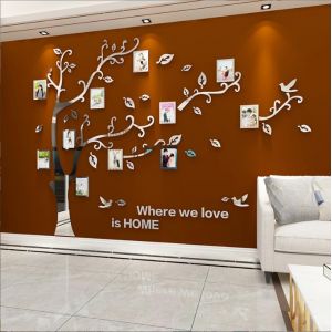 Purekay Stickers Muraux Feuilles de Arbre, Cadre de Photo 3D DIY Grand Autocollant Mural Arts D&eacute;coration de la Maison pour Chambre, Salon Cadeau Bureau, Fond de Canap&eacute; (Miroir Argent Gauche, M) (Purekay, neuf)