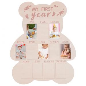 UNICRAFTALE Cadre Photo de Ma Premi&egrave;re Ann&eacute;e Tableau des &Eacute;tapes D'Un Mois Petit Collage Photo Mural &agrave; Suspendre en Forme D'Ours Souvenir de B&eacute;b&eacute; D&eacute;coration de Chambre D'Enfant Cadeaux 12cm (ENBISI EU, neuf)