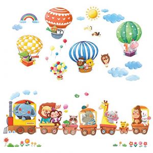 DECOWALL DA-1406 Train Animaux & Montgolfières Autocollants Muraux Mural Stickers Chambre Enfants Bébé Garderie Salon (FR DECOWALL, neuf)