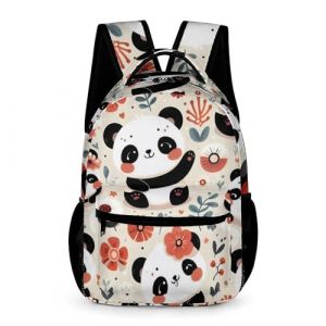 Treer Sac a Dos Enfant Nylon, Cartable Fille Primaire 3D Panda, Cartable Garcon Primaire, Grand 20.6L Cartable Imperméable Cartable pour 3-14 Ans (Panda Fleuri,43x32x15cm) (Treer, neuf)
