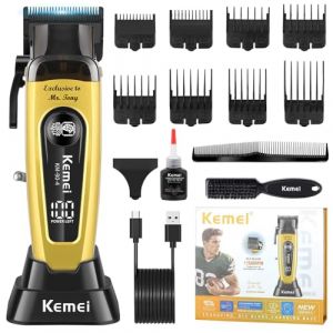 KEMEI KM-90-4 Tondeuse &agrave; cheveux professionnelle pour homme avec cordon/sans fil, tondeuse &agrave; cheveux et barbe, tondeuse de barbier &agrave; lame r&eacute;glable avec rechargeable par USB, cadeau pour homme (TANGYE, neuf)