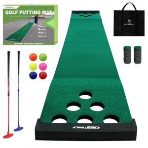 Kofull Tapis de Putting de Golf (2 putters s + 6 balles) Tapis d'entraînement de Golf，327 x 50 cm. (mykuja, neuf)