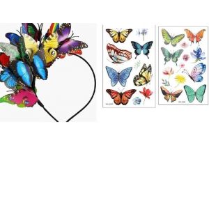 d&eacute;guisement papillon femme adulte fille &ndash; 1 serre-t&ecirc;te papillon color&eacute; + 2 tatouages temporaires &ndash; accessoire d&eacute;guisement f&eacute;e pour soir&eacute;e d&eacute;guis&eacute;e, Halloween, carnaval, f&ecirc;te &agrave; th&egrave;me (NANSONG SARL, neuf)