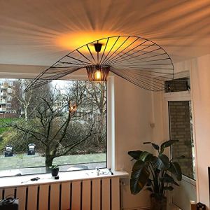 GLZXMQBP Lustre Vertigo Suspension Noir 120 cm, Rétro Salon Lampe Suspension Vertigo Lustre Fibre De Verre + Polyuréthane De Chapeau Design, Hauteur De La Lumière Réglable E27 (Noir, 120 cm) (LZF Shop, neuf)