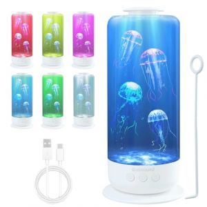mumisuto Lampe Meduse, 7 Couleurs LED Mood Lampe M&eacute;duse avec Haut-Parleur Bluetooth, LED Aquarium M&eacute;duse Lumi&egrave;re D'ambiance Nuit Lumi&egrave;re pour Chambre des Enfants Maison Bureau (Blanc) (Mairubo, neuf)