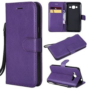 SATURCASE Coque pour Samsung Galaxy J3 / J3 2016, Classique PU Cuir Magnétique Flip Portefeuille Support Porte-carte Protecteur Housse Étui avec Dragonne pour Samsung Galaxy J3 / J3 2016 (XD-Violet) (SATURCASE-EU, neuf)
