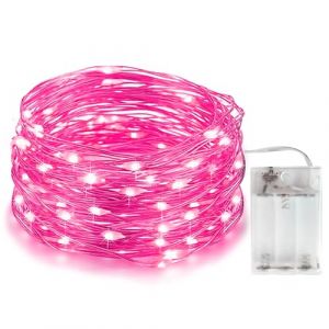Lumi&egrave;re de Cha&icirc;ne Rose LED, Lumi&egrave;re de Cha&icirc;ne Imperm&eacute;able &agrave; l'eau, Alimentation par Batterie 3AA, 33FT 100 LED Silver String Light, pour la D&eacute;coration de Cadeaux, Mariage, Chambre, F&ecirc;te De No&euml;l, Rose (MaLESAC, neuf)