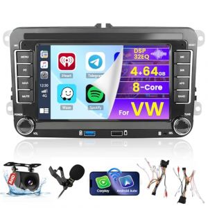 Hikity 8 C&oelig;urs 4G+64G Android 15 Autoradio pour VW Golf 5 V Golf 6 T-iguan Passat B6 EOS Polo Jetta sans Fil Carplay Android Auto, 7'' &Eacute;cran Tactile Radio FM RDS 32EQ DSP WiFi Bluetooth GPS 59UI SWC (wenheyou, neuf)