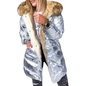 Yancremio Doudoune Brillante pour Femme l&acirc;che Doudoune d'hiver doubl&eacute;e et Chaude &agrave; la Mode Doudoune &agrave; Capuche imperm&eacute;able et Coupe-Vent d&eacute;contract&eacute;e (Argent,XXL) (Luyanmaoyi, neuf)