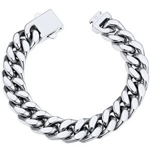 Bracelet Homme Femme Acier Inoxydable Gourmette Maille Argent Cubaine Grosse Longueur 23 cm Largeur 12 mm Enfant Gar&ccedil;on Cadeau pour Lui Chaine Ado Collier Main (ChainsHouse Jewellery, neuf)