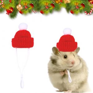 Chapeau de Noël pour Petit Animal Tricoté à la Main, Mini Bonnet de Noël pour Animal de Compagnie, Bonnet de Noël pour Hamster Ajustable, Costume de Noël pour Hamster Lapin Lézard Hérisson (Hacrazy, neuf)