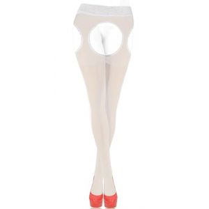 sesto senso Collant Ouvert Femme Sexy 15 Den Bas Pour Porte-Jarretelles Trou Entrejambe 2/S Blanc (CityFashion, neuf)