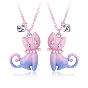 QEXUJOW Colliers pour femme Collier pendentif chat pour femme, collier pendentif chat mignon, collier chat en argent sterling (2 pièces, rose) (jianxinzhao, neuf)