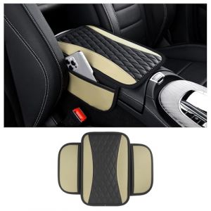 Coussin d'Accoudoir Voiture,Coussin Accoudoir en Microfibre Cuir avec 2 Poches de Rangement Voiture,Accessoire Voiture Interieur Housse Accoudoir Voiture pour La Plupart des Véhicules (Beige) (GTLM, neuf)
