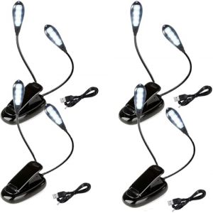 EONANT Lot de 4 lampes de pupitre de musique &agrave; 2 t&ecirc;tes - Flexible - Avec c&acirc;ble USB - 8 LED - 2 niveaux de luminosit&eacute; r&eacute;glables - Pour piano, partition, guitare, voyage, camping (AntEuro, neuf)