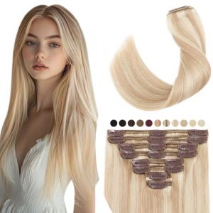 Extension Cheveux Naturel a Clip Maxi Epaisseur Extensions Cheveux Clips Naturel - 100% Remy Hair (#18+613 SABLE BLOND MECHE BLOND CLAIR, 25CM 110G) (Naughty Fashion Mode, neuf)