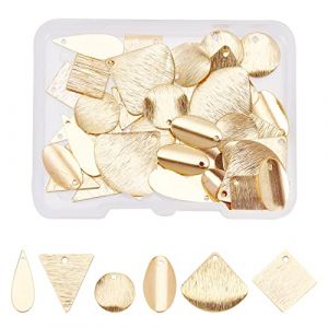 SUPERFINDINGS 48 Pcs 6 Styles Laiton Pendentifs Charms Réel 24K Plaqué Or Laiton Blanc Charmes Triangle Ovale Carré Ventilateur Blanc Estampage Tag Pendentifs pour DIY Artisanat Fabrication (SUPERFINDINGS  FR, neuf)