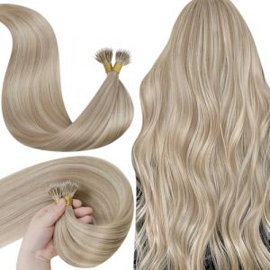 LaaVoo Nano Extension Cheveux Naturel Blonde 40cm 50g/50s Extension Cheveux Naturel Highlight Blonde Cendrée Mixte Blonde Cendrée Extension à Froid Cheveux Humain Lisse #P18/613 (Laavoo, neuf)