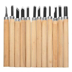 Gasea 12PCS Outil de Gravure à Bois Main Couteau Sculpture sur Bois Ciseaux à Découper pour Sculpteur, Charpentier, Amateur, Poteri (Bestgle FR, neuf)