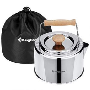 KingCamp Bouilloire de Camping Ultra-l&eacute;g&egrave;re 1.2L Bouilloire Gaz Portable en Acier Inoxydable Alimentaire avec Manche en Bambou & Fuite de Th&eacute; Th&eacute;i&egrave;res pour Camping Randonn&eacute;e Pique-Nique Cuisine (KingCamp EU, neuf)