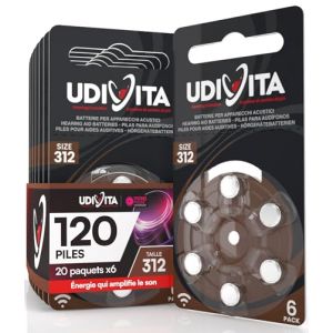 120 Piles Auditives Type Zinc-Air Udivita Taille 312-20 Blisters de 6 Piles (Eurocali, neuf)