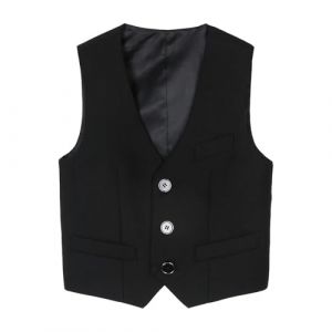 Gilet de costume festif sans manches pour enfant garçon - Gilet de fête - Col en V - Gilet de smoking - Pour mariage, anniversaire, Noël, fête, Noir , 11-12 ans (Windsfinr, neuf)