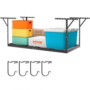 VEVOR Étagère de rangement pour garage, 121,9x243,8 cm, étagère de rangement au plafond, réglable en acier laminé à froid pour rangement du garage, l'organisation, charge 272 kg, 55,9-101,6 cm, noir (New Clear FR, neuf)