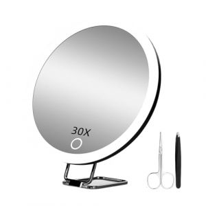 QUXVUIS Petit miroir grossissant avec lumière pour un maquillage précis, miroir grossissant avec lumière, miroir grossissant de voyage, NOIR (ataloger, neuf)
