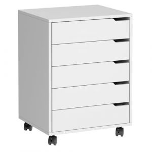 soges Classeur Vertical 5 Tiroirs avec Roulettes - Meuble de Bureau Mobile avec Poign&eacute;es - Rangement &agrave; Tiroirs pour Bureau Domicile - Blanc (FLASHBUY TRADE S.R.L., neuf)
