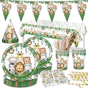 TWBEST Assiette Jetable Jungle Animaux,25 invités Jungle Animaux fête Fournitures,pour Fête d Anniversaire (STORE LA PORTA GIUSEPPA S.R.L., neuf)