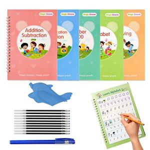 Cahier D'entra&icirc;nement Magique, 5 Cahier Magique Pour Enfants Avec Recharge De Stylo &Agrave; Encre Disparaissant, Ensemble De Calligraphie Groove Pour Enfants Pour D&eacute;butants Pour Le Dessin, Les Chiffres (shuangfenz, neuf)