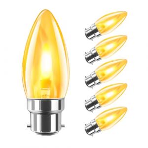 LVWIT Ampoule LED à Filament, 1W Ampoule B22 Blanc Chaud, Veilleuse Ampoules Flamme B22, Ampoules Simulant des Flamme Ondulantes, 1800k Ambré, Non-dimmable, Lot de 6 (ANWIO, neuf)