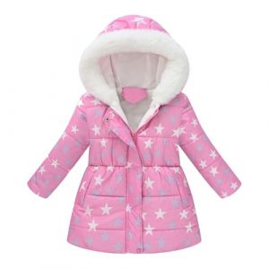 Générique Manteau Fille Doudoune Enfant Veste d'Hiver à Capuche avec Col Fourrure Epaisse Chaud Rembourré Blouson Coupe Vent (8-9 Years) (Principal-LIKE, neuf)