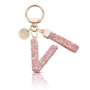 MORSUNBELA Porte-Clés, Porte Clef lettre V Porte-Clés Initiales, Porte Clé Personnalisé Porte-clés pour Femme, Rose Porte-Clés Lettre V (MORSUNBELA-FR, neuf)