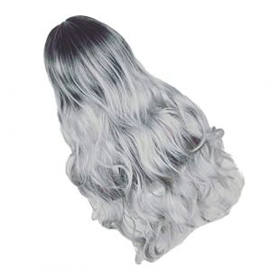Vaguelly Perruque Longue Pour Femme Bouclée Accessoire Élégant Pour Cheveux Mi-long Couleur Noir Et Gris Design Artisanal (Bustling Xin, neuf)