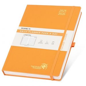 POPRUN Agenda 2025 2026 Journalier A4 Grand Format 30,5 x 21,5 cm - 1 Page par Jour, D'Août 2025 à Juil 2026 12 Mois Scolaire, Couverture Rigide, Signet à 2 rubans, Papier 80g/m², Orange (Time Works Wonders, neuf)
