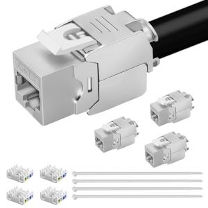 Ghekkli Lot de 4 Modules Keystone RJ45 CAT 7 STP Femelle Blind&eacute; 10 Gbit/s 1000 MHz Sans Outil LSA &ndash; Connecteur Ethernet R&eacute;seau AWG 22-24 &ndash; Prise Encastrable Gigabit pour Panneau de Brassage, Mur (Hong Kong Fuyida, neuf)